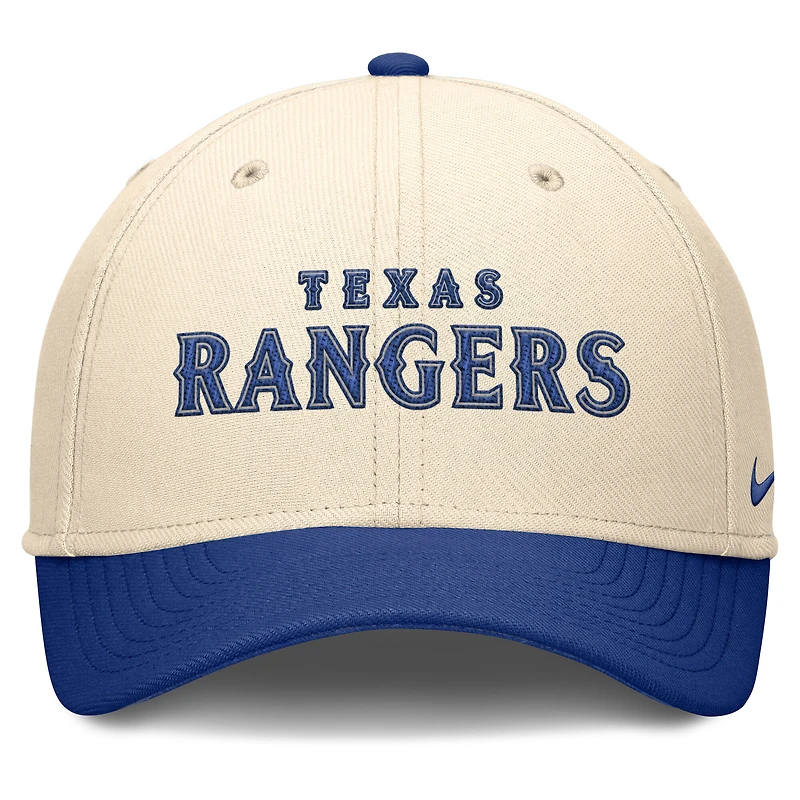 Casquette Nike Performance Flex Statement Rise pour homme, couleur naturelle/royale des Texas Rangers