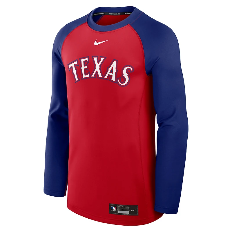 T-shirt à manches longues Nike rouge/bleu royal Texas Rangers Authentic Collection Game Time Raglan Dri-FIT pour homme