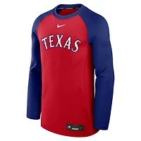 Men's Nike Red/Royal Texas Rangers Authentic Collection Game Time Raglan Dri-FIT Long Sleeve T-Shirt