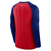 Men's Nike Red/Royal Texas Rangers Authentic Collection Game Time Raglan Dri-FIT Long Sleeve T-Shirt