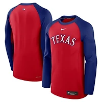 Men's Nike Red/Royal Texas Rangers Authentic Collection Game Time Raglan Dri-FIT Long Sleeve T-Shirt