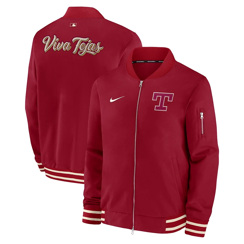 Men's Nike Red Texas Rangers 2026 City Connect Authentic Collection Relaxed Full-Zip Bomber Jacket