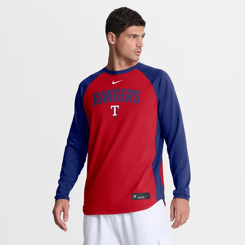 Men's Nike Red Texas Rangers Authentic Collection Raglan Dri-FIT Sweatshirt