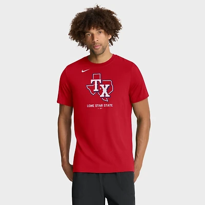 T-shirt Nike rouge pour homme avec logo des Texas Rangers, en mélange de trois matières.