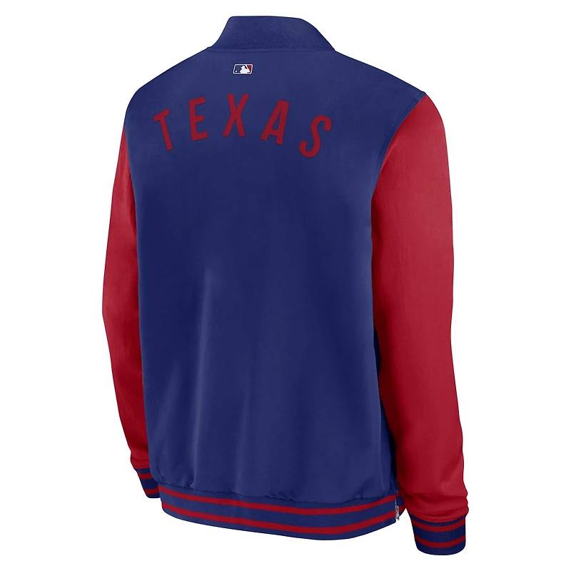 Men's Nike Royal/Red Texas Rangers Authentic Collection Dugout Relaxed Full-Zip Bomber Jacket