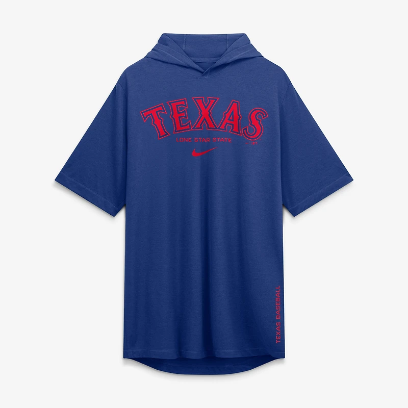 T-shirt à capuche Nike Royal Texas Rangers pour homme, en mélange de trois matières, avec logo arqué.