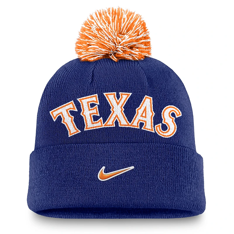 Bonnet à revers Nike Royal Texas Rangers Peak pour homme avec pompon