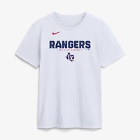T-shirt Nike blanc pour homme avec le nom de l'équipe en gras des Texas Rangers