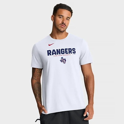 T-shirt Nike blanc pour homme avec le nom de l'équipe en gras des Texas Rangers