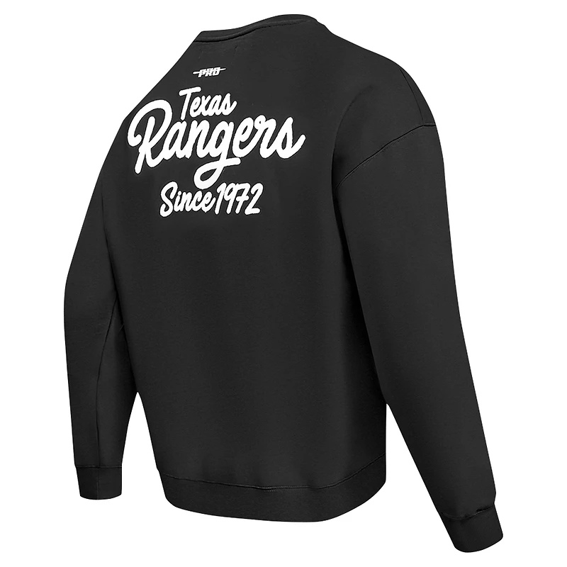 Men's Pro Standard Black Texas Rangers Paint The City Dropped Shoulder Pullover Sweatshirt