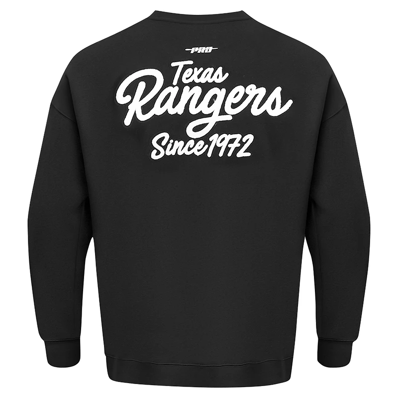 Men's Pro Standard Black Texas Rangers Paint The City Dropped Shoulder Pullover Sweatshirt