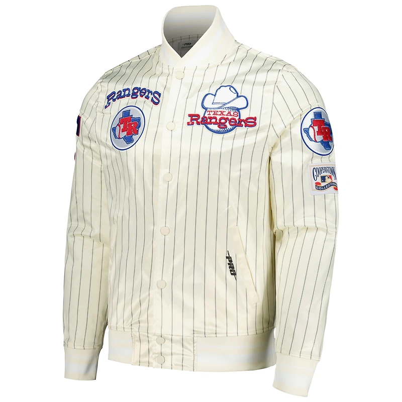 veste Pro Standard pour hommes, crème, Texas Rangers, collection Cooperstown, à boutons-pression rétro classique en satin fines rayures