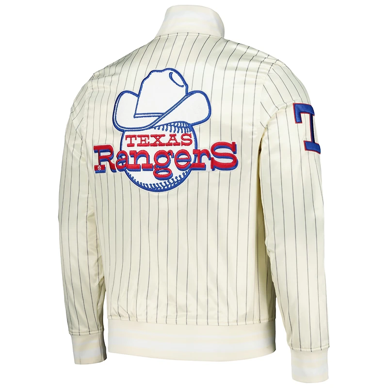 Men's Pro Standard Cream Texas Rangers Cooperstown Collection Pinstripe Retro Classic Satin Full-Snap Jacket