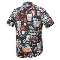 Chemise boutonnée à trois mélanges Reyn Spooner noire des Texas Rangers Día De Los Muertos pour hommes