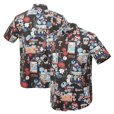 Men's Reyn Spooner Black Texas Rangers Día De Los Muertos Tri-Blend Button-Down Shirt