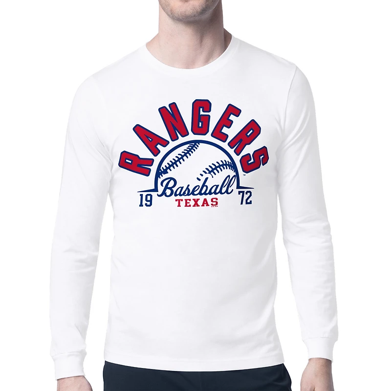 Men's Starter  White Texas Rangers Half Ball Team Graphic Long Sleeve T-Shirt