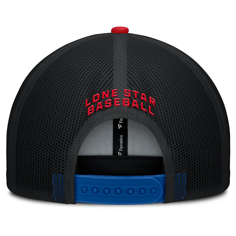 Men's Texas Rangers Fanatics Royal/Red Cutoff Adjustable Trucker Hat