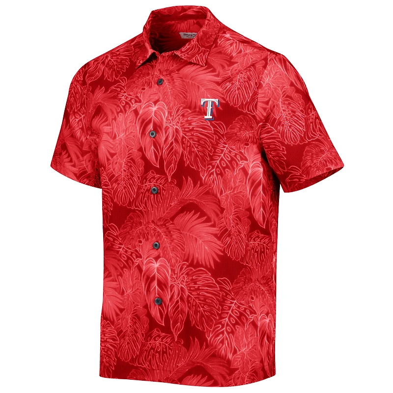 Men's Tommy Bahama Red Texas Rangers Coast Luminescent Fronds IslandZone Button-Up Camp Shirt