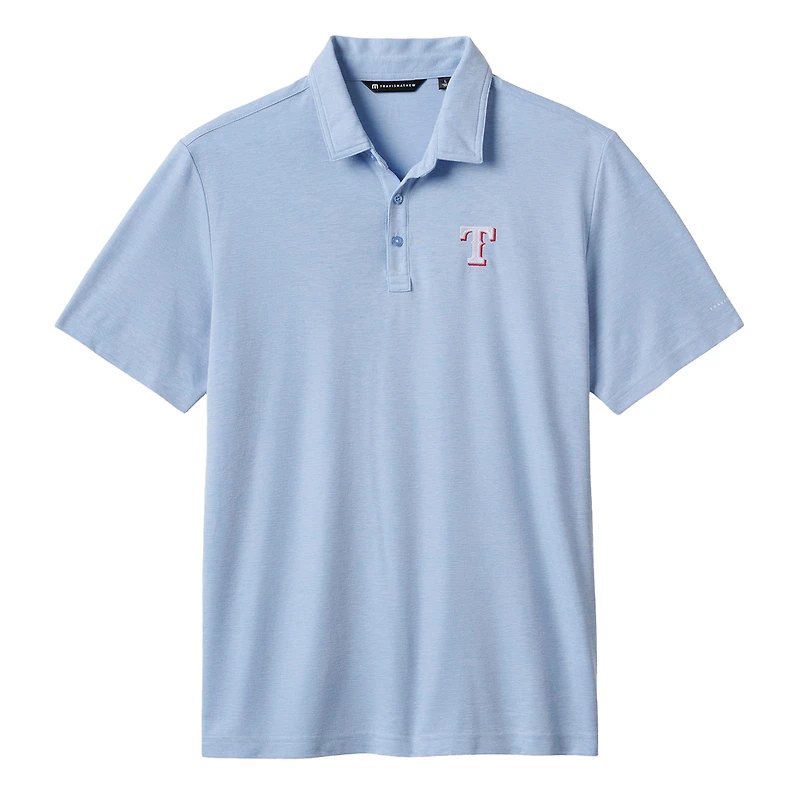 Polo tri-blend bleu chiné TravisMathew pour homme, motif Texas Rangers Playoff Pitch