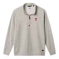 Pull TravisMathew pour homme, gris chiné, Texas Rangers Cloud, modèle domicile, col zippé, en mélange de trois matières.