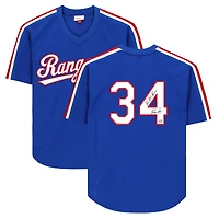 Maillot authentique Mitchell & Ness autographié par Nolan Ryan, joueur des Royal Texas Rangers, avec inscription « The Ryan Express ».