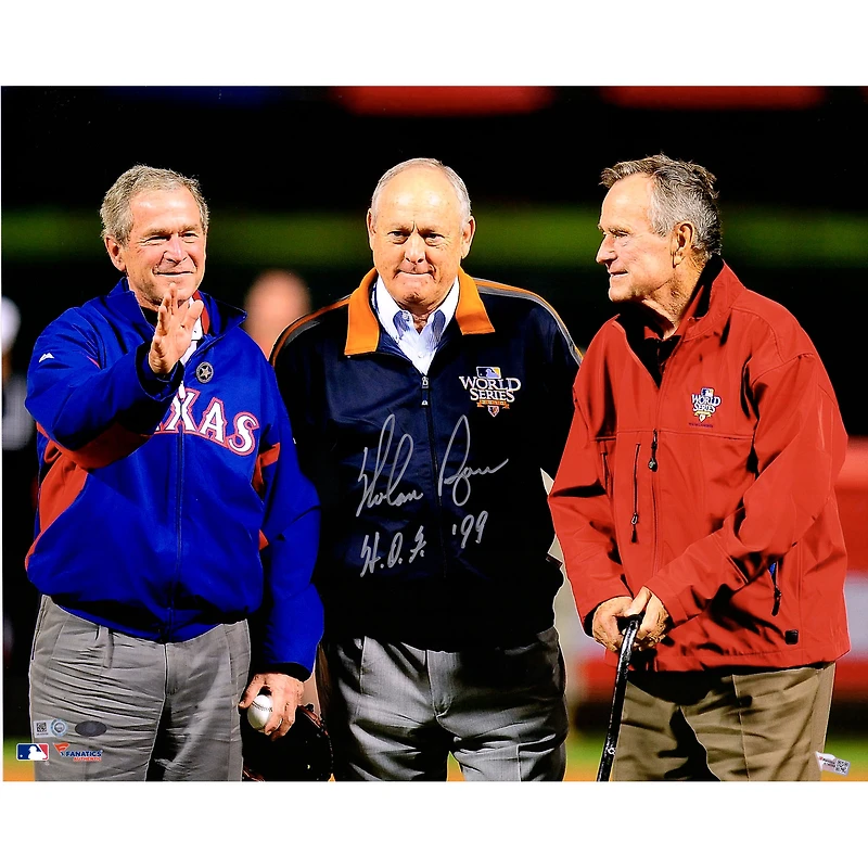 Nolan Ryan Texas Rangers autographié 16" x 20" avec la photo du président et l'inscription "HOF 99"