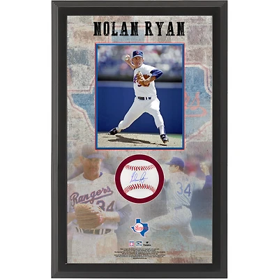 Boîte à ombre de baseball autographiée par Nolan Ryan des Texas Rangers