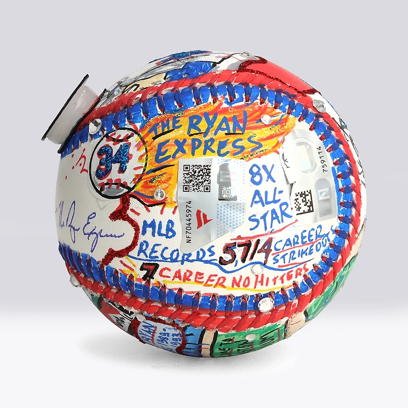 Nolan Ryan Texas Rangers Autographed MLB Baseball with Ryan Express Inscription - Art by Charles Fazzino - NF70445974