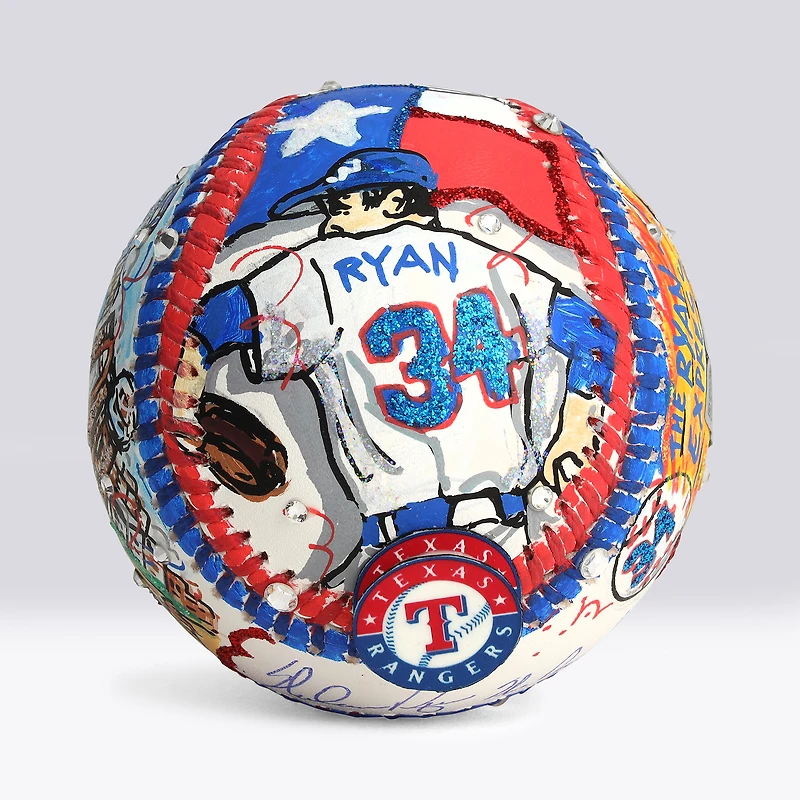 Nolan Ryan Texas Rangers Autographed MLB Baseball with Ryan Express Inscription - Art by Charles Fazzino - NF70445974