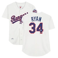 Maillot blanc authentique Mitchell & Ness 1993 autographié par Nolan Ryan des Texas Rangers