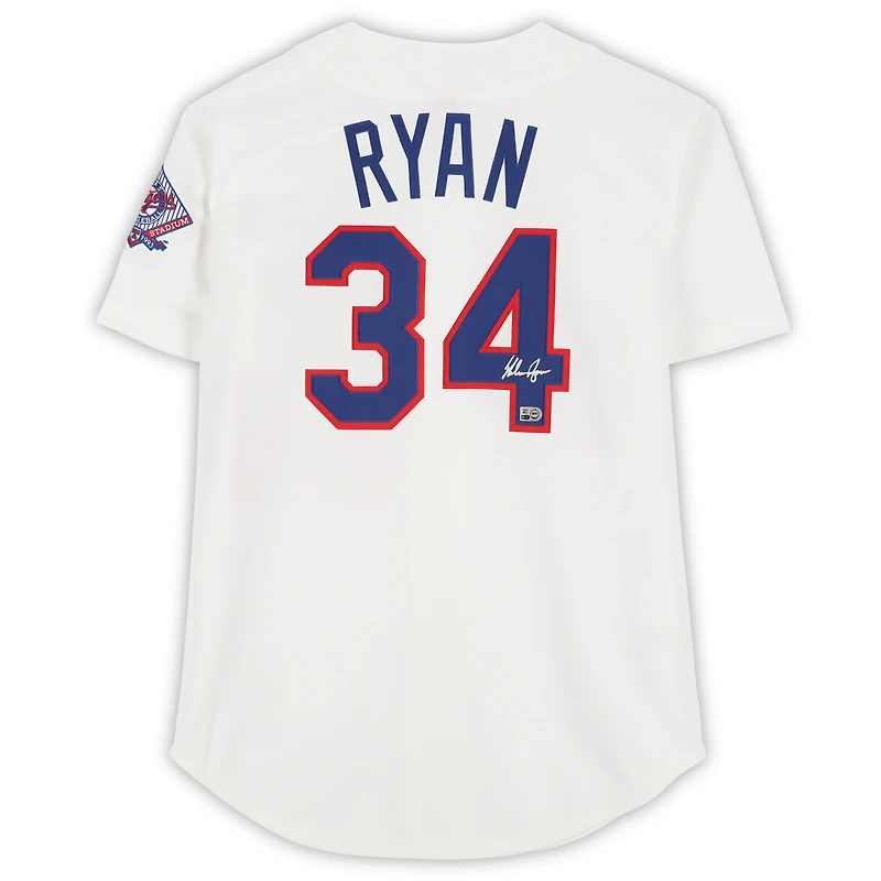 Maillot blanc authentique Mitchell & Ness 1993 autographié par Nolan Ryan des Texas Rangers