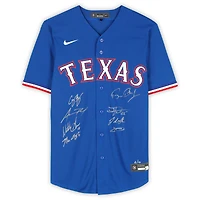 Maillot Nike Max Scherzer bleu multi-signé des champions de la série mondiale MLB 2023 des Texas Rangers avec 8 signatures dont Corey Seager, Adolis Garcia et Max Scherzer - Édition limitée à 10