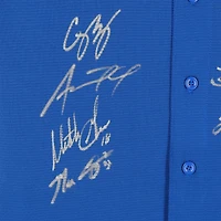 Maillot Nike Max Scherzer bleu multi-signé des champions de la série mondiale MLB 2023 des Texas Rangers avec 8 signatures dont Corey Seager, Adolis Garcia et Max Scherzer - Édition limitée à 10