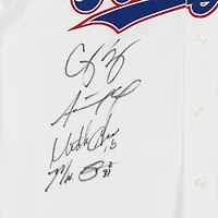 Maillot Nike Max Scherzer blanc multi-signé des champions de la série mondiale MLB 2023 des Texas Rangers avec 8 signatures dont Corey Seager, Adolis Garcia et Max Scherzer - Édition limitée à 10