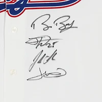 Maillot Nike Max Scherzer blanc multi-signé des champions de la série mondiale MLB 2023 des Texas Rangers avec 8 signatures dont Corey Seager, Adolis Garcia et Max Scherzer - Édition limitée à 10