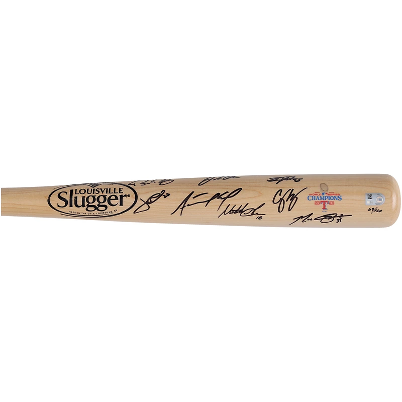 Texas Rangers Autographed 2023 World Series Champions Louisville Slugger Logo Bat with 6+ Signatures - Limited Edition of 100