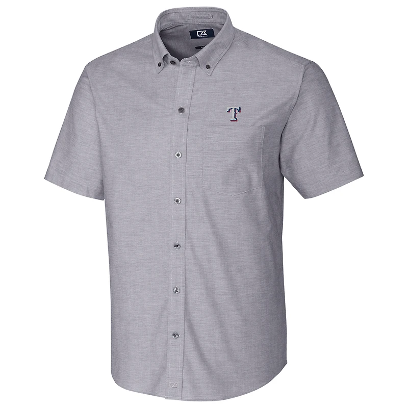 Chemise boutonnée à manches courtes en tissu Oxford extensible des Texas Rangers Cutter & Buck - Anthracite