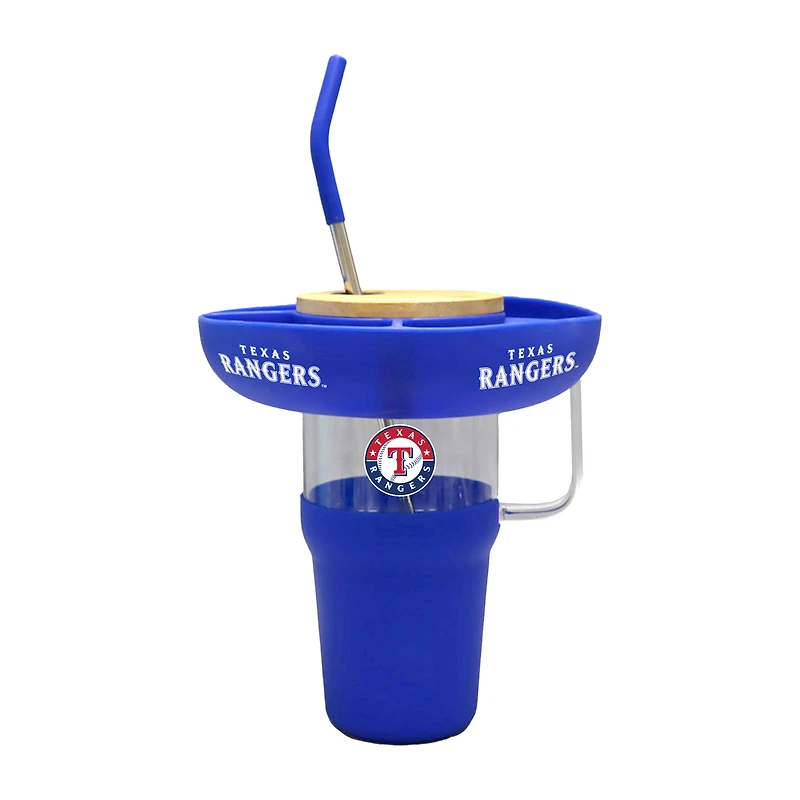 Gobelet en verre de 40 oz avec plateau à collation en silicone Texas Rangers de The Memory Company