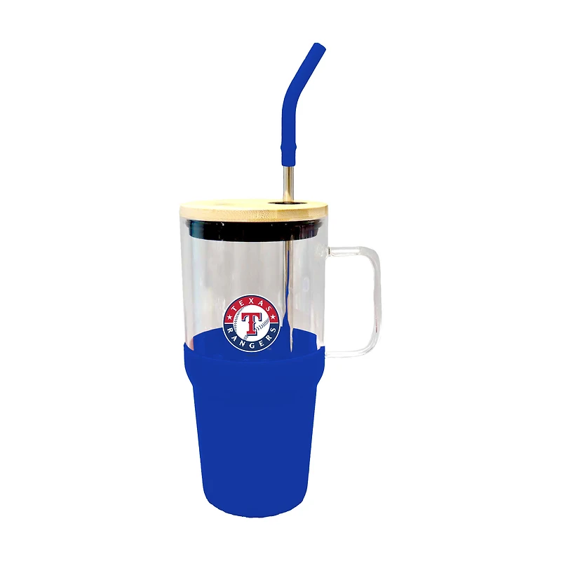 Gobelet en verre de 40 oz avec plateau à collation en silicone Texas Rangers de The Memory Company