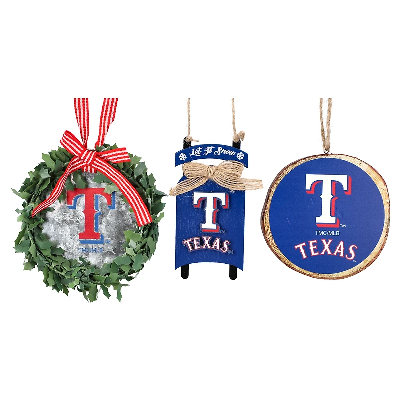 The Memory Company Texas Rangers Three-Pack Wreath, Sled & Circle Ornament Set