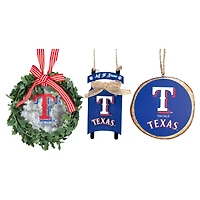 The Memory Company Texas Rangers Three-Pack Wreath, Sled & Circle Ornament Set