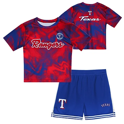 Ensemble t-shirt et short de frappeur champ intérieur pour tout-petits, rouge/bleu royal, Texas Rangers