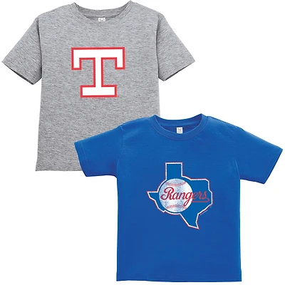 Ensemble de deux t-shirts pour tout-petits, doux comme un raisin, collection Cooperstown, Royal/Gris Texas Rangers