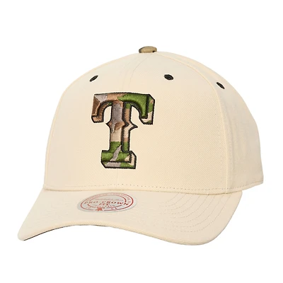 Unisex Mitchell & Ness Cream Texas Rangers Camo Logo Pro Crown Snapback Hat