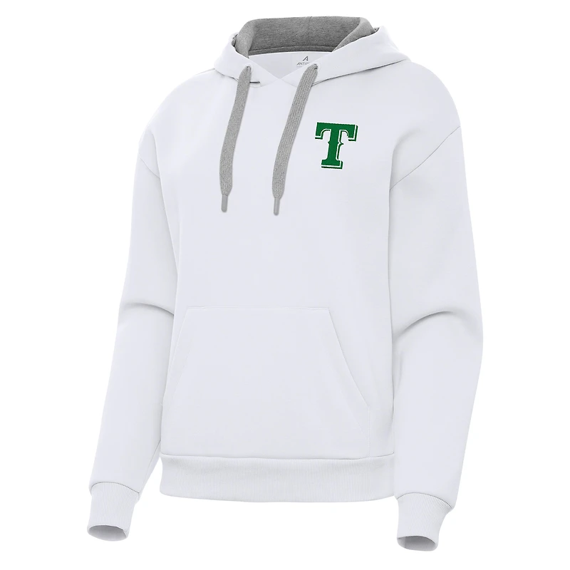 Women's Antigua  White Texas Rangers St. Patrick's Day Victory Pullover Hoodie