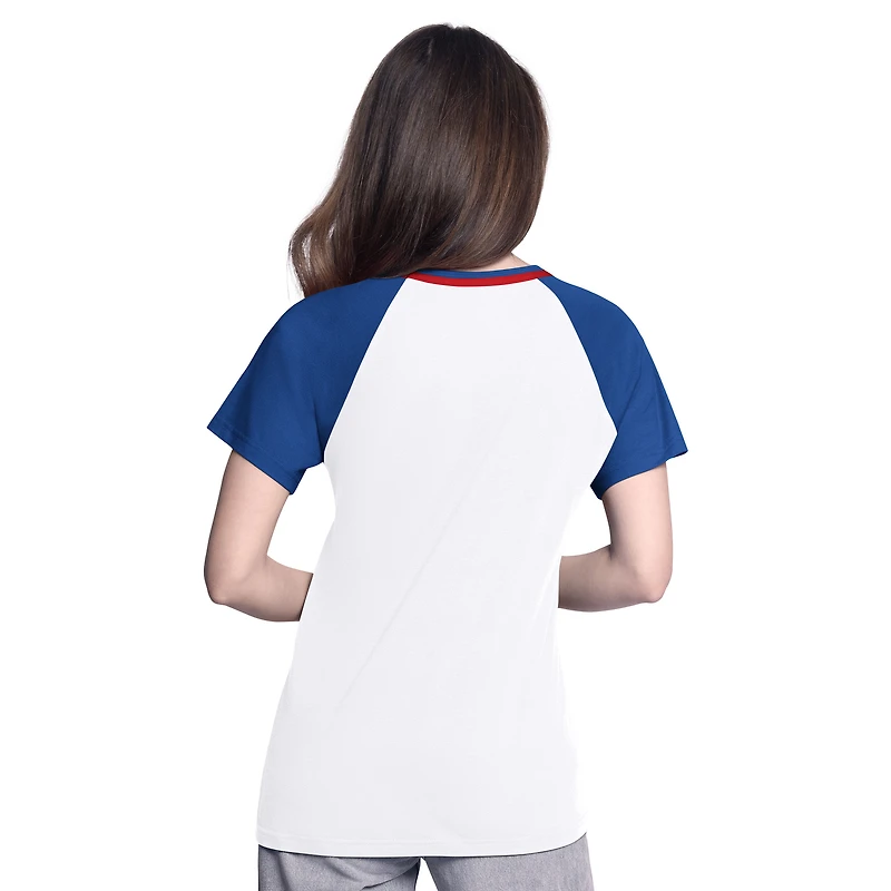 Women's G-III 4Her by Carl Banks  White/Royal Texas Rangers Ball Park Raglan V-Neck T-Shirt