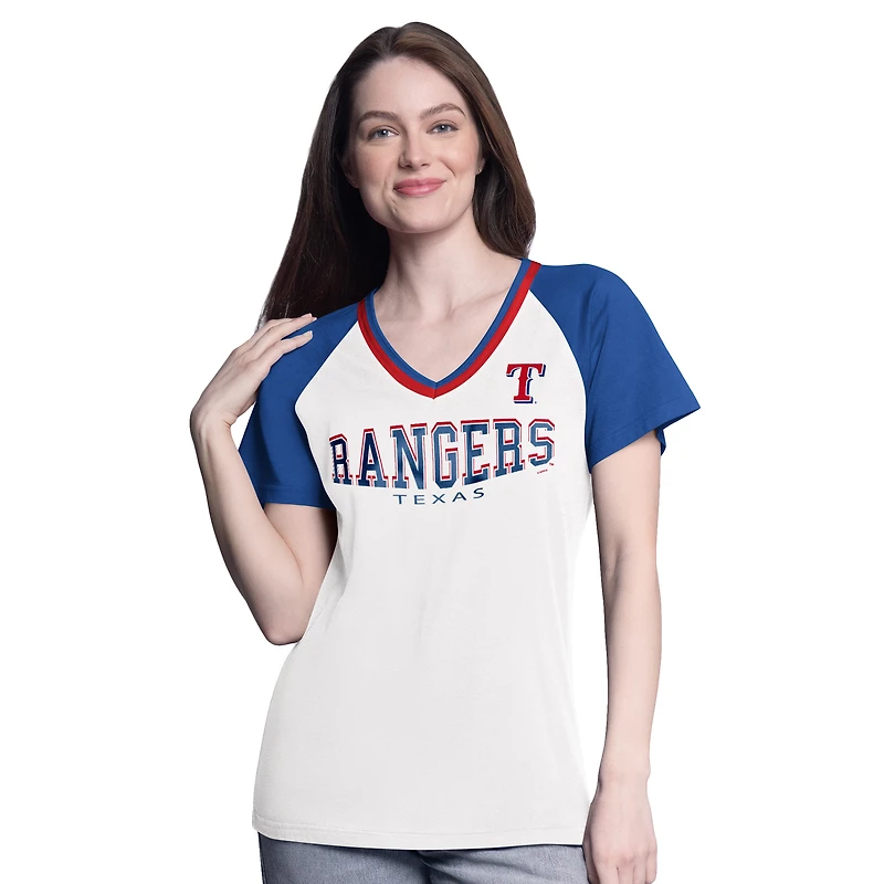 Women's G-III 4Her by Carl Banks  White/Royal Texas Rangers Ball Park Raglan V-Neck T-Shirt