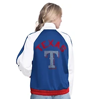 Veste de survêtement à fermeture éclair intégrale G-III Sports by Carl Banks pour femme, blanche/bleue, motif raglan strass Rally Texas Rangers