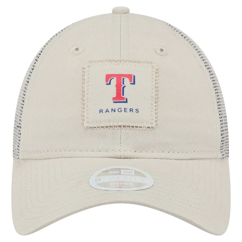 Casquette ajustable 9TWENTY à point carré beige clair des Texas Rangers de New Era pour femme
