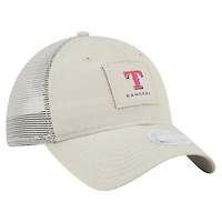 Casquette ajustable 9TWENTY à point carré beige clair des Texas Rangers de New Era pour femme